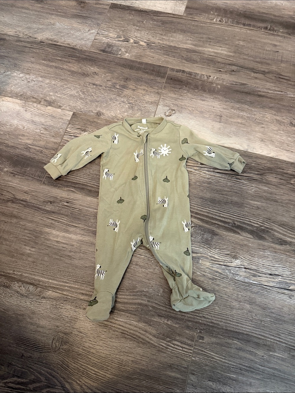 Pekkle Olive Green Zebra Print Zip Front One-Piece